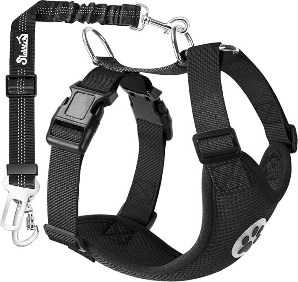 SlowTon Adjustable Dog Car Harness with Safety Seat Belt